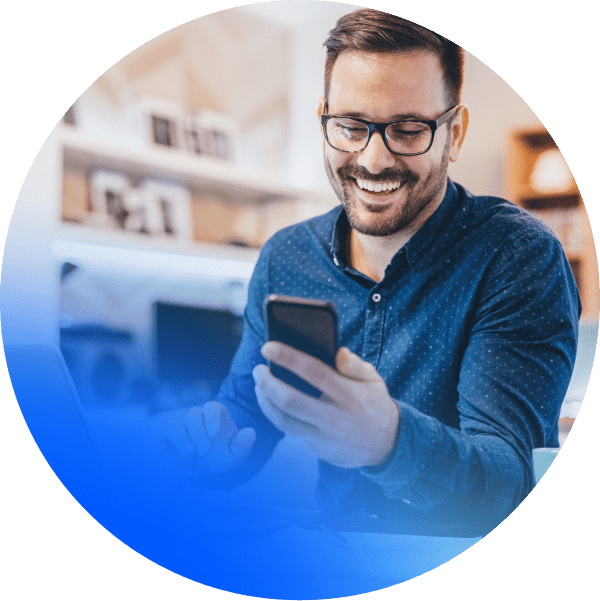 Man smiling at mobile experience