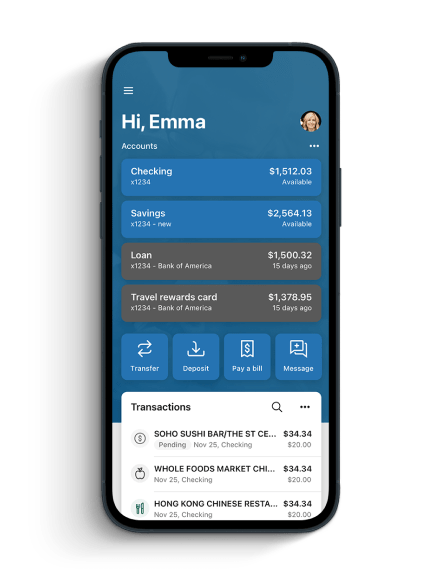 Mobile device showing connected accounts in the Banno app