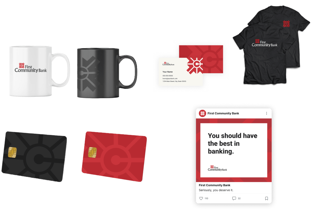 Community First branding in different forms
