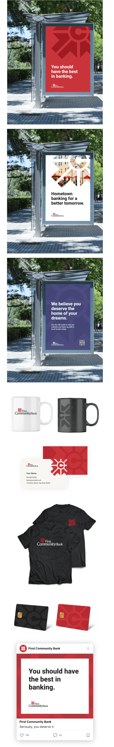 Community First branding in different forms